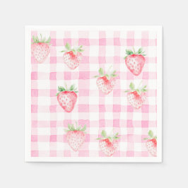 Servilleta De Papel Cute Strawberry Berry Pink Gingham Brithday