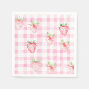 Servilleta De Papel Cute Strawberry Berry Pink Gingham Brithday