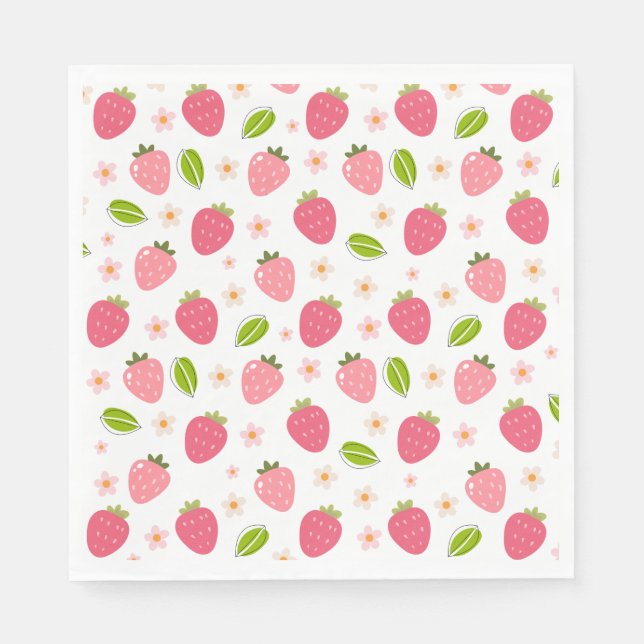 Servilleta De Papel Cute Strawberry Pink Girls Birthday Paper Napkin (Anverso)