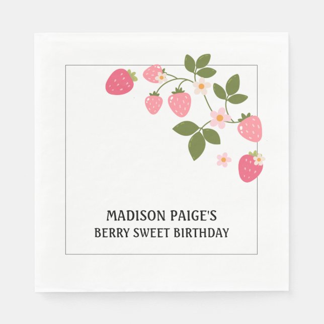 Servilleta De Papel Cute Strawberry Pink Girls Birthday Paper Plate (Anverso)