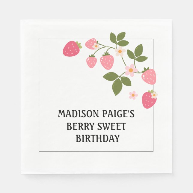 Servilleta De Papel Cute Strawberry Pink Girls Birthday Paper Plate (Anverso)