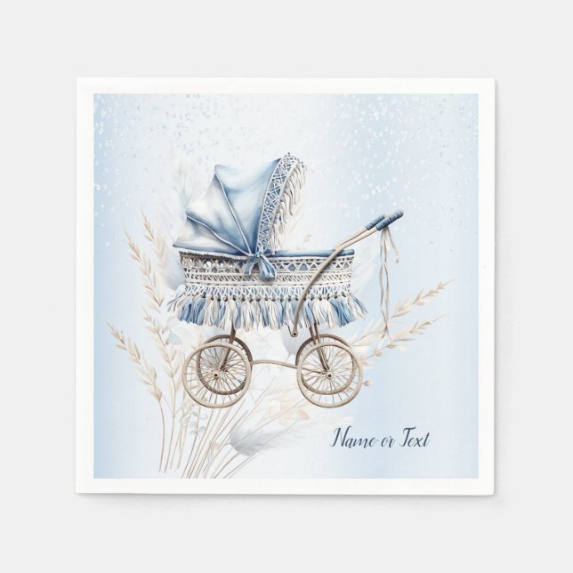 Servilleta De Papel Cute Stroller Blue Floral Hermoso Fiesta (Anverso)