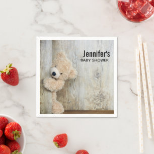 Servilleta De Papel Cute Stuffed Oso Rustic Wooden Back Baby Shower