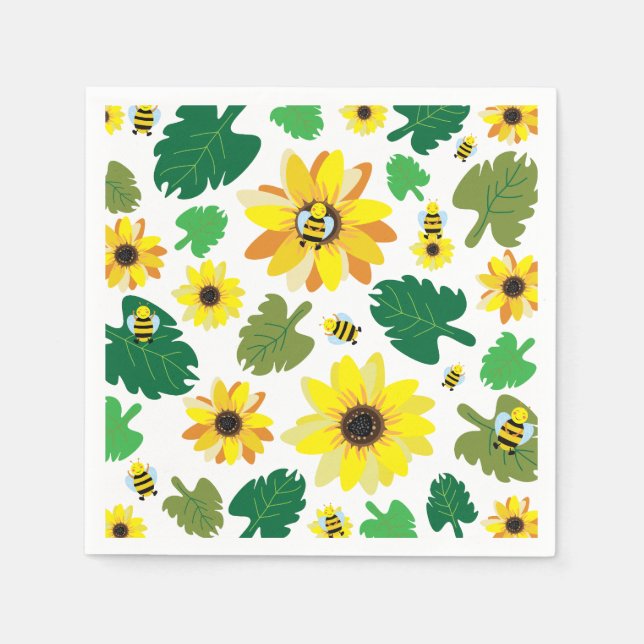 Servilleta De Papel Cute Sunflower Bee (Anverso)