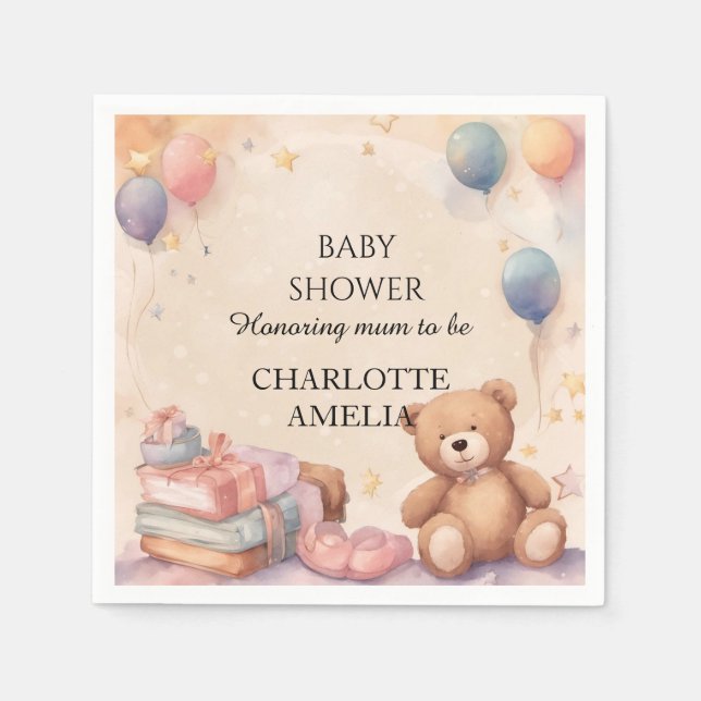 Servilleta De Papel Cute Teddy Bear Baby Shower (Anverso)