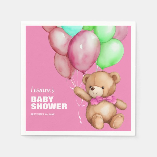 Servilleta De Papel Cute Teddy Bear Baby Shower rosa (Anverso)