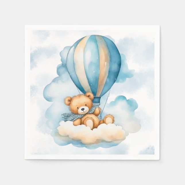 Servilleta De Papel Cute Teddy Bear Balones de aire caliente Boy Baby  (Anverso)