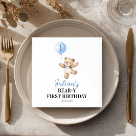 Servilleta De Papel Cute Teddy Bear Blue Balloon Beary Cumpleaños
