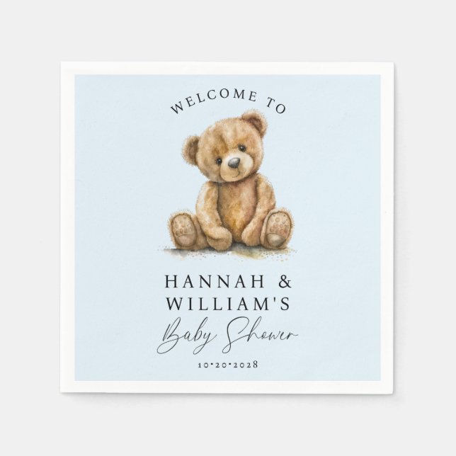 Servilleta De Papel Cute Teddy Bear Blue Boy Baby Shower (Anverso)