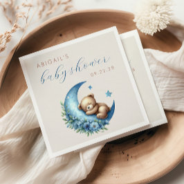 Servilleta De Papel Cute Teddy Bear Blue Moon Boy Baby Shower