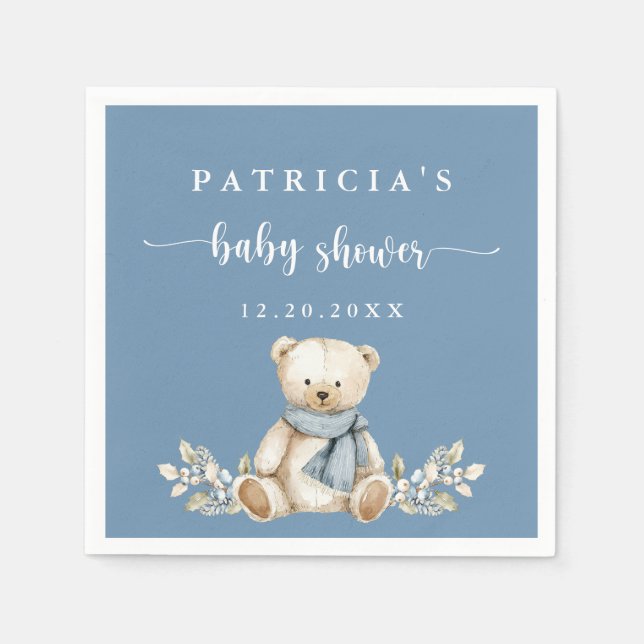 Servilleta De Papel Cute Teddy Bear Festive Winter Baby Shower (Anverso)