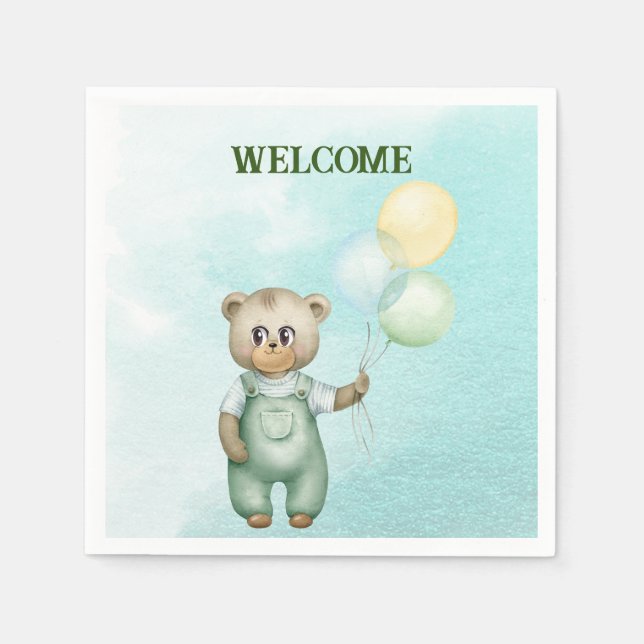 Servilleta De Papel cute teddy bear green background (Anverso)