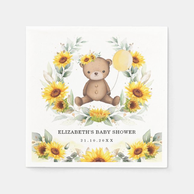 Servilleta De Papel Cute Teddy Bear Sunflower Balloon Baby Shower (Anverso)