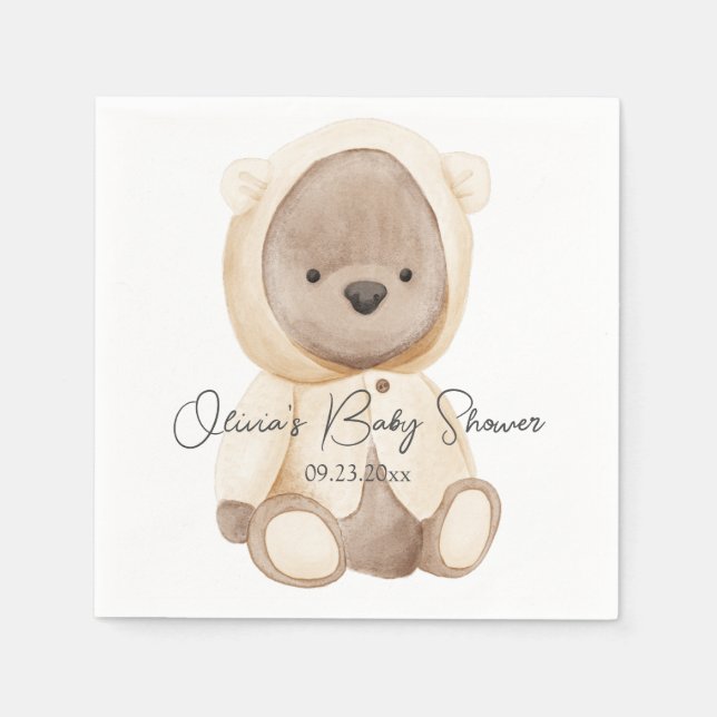 Servilleta De Papel Cute Teddy Bear Watercolor Bebé Personalizado (Anverso)