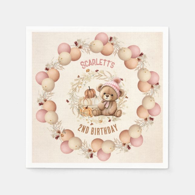 Servilleta De Papel Cute Teddy Oso Caída Cumpleaños Chica Papeles (Anverso)