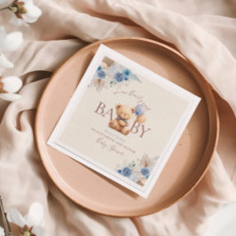 Servilleta De Papel Cute Teddy Oso Dos Flores Azules De Globo