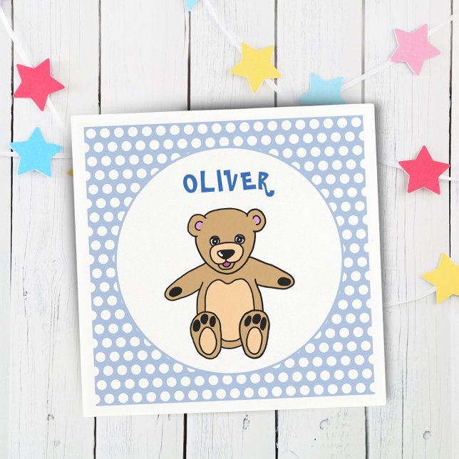 Servilleta De Papel Cute Teddy Oso Niños Azules Nombre Fiesta de Cumpl (Subido por el creador)