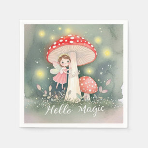 Servilleta De Papel Cute Tiny hada encaramado sobre hongos