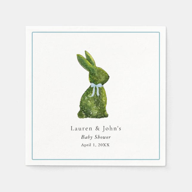 Servilleta De Papel Cute Topiary Rabbit Boy Baby Shower  (Anverso)