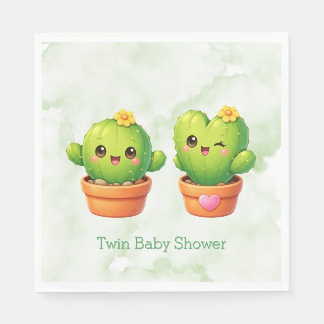 Servilleta De Papel Cute Twin Cactus Baby Shower (Anverso)