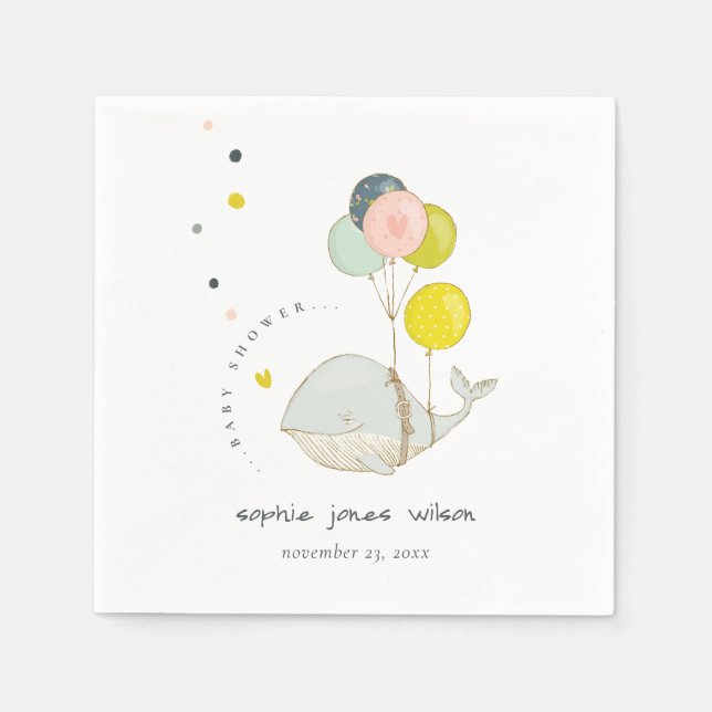 Servilleta De Papel Cute Underwater Balloon Whale Heart Baby Shower (Anverso)