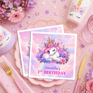 Servilleta De Papel Cute Unicorn Día Mágico Cumpleaños de Niña Set de