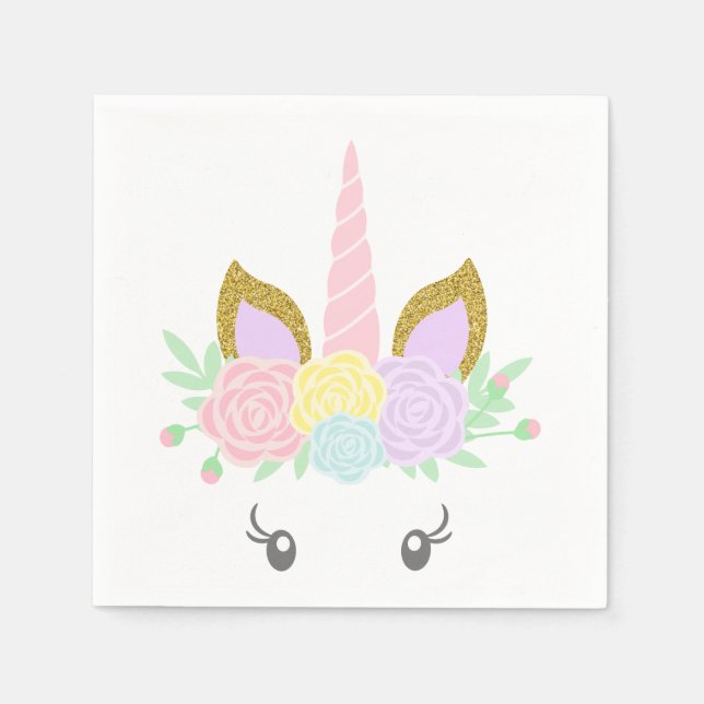 Servilleta De Papel Cute Unicorn Face Baby Shower Napkins (Anverso)