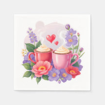 Cute Valentine Cocoa Mugs with Flowers & Hearts