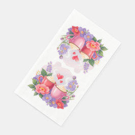 Servilleta De Papel Cute Valentine Cocoa Mugs with Flowers & Hearts