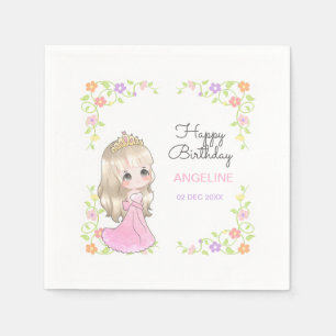 Servilleta De Papel Cute Vestido Rosa Princesa Cumpleaños Floral