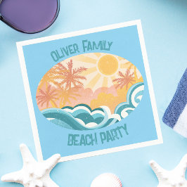 Servilleta De Papel Cute Vintage Beach Waves Sunshine Blue Surf Fiesta