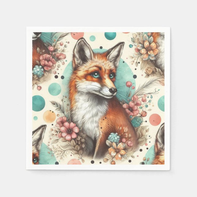 Servilleta De Papel Cute Vintage Watercolo Fox Pinting (Anverso)