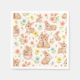 Servilleta De Papel Cute Watercolor Bunnies & Flowers Pattern