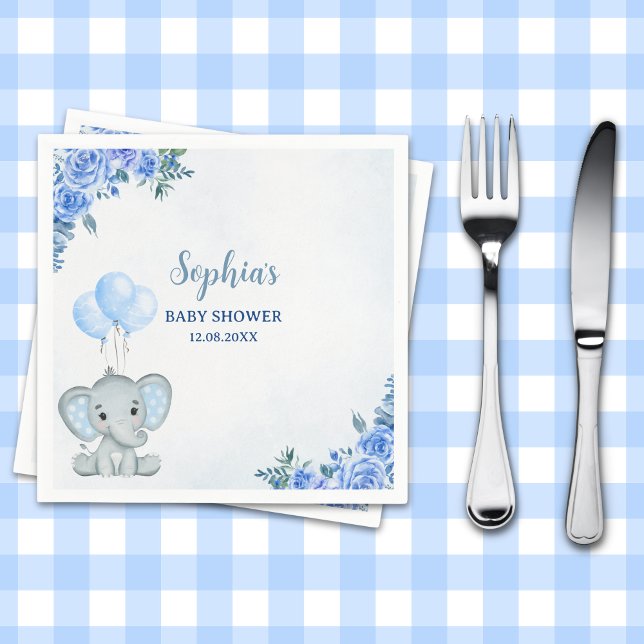 Servilleta De Papel Cute Watercolor Elephant baby shower Boy (Subido por el creador)