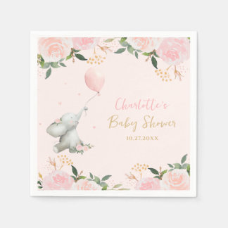 Servilleta De Papel Cute Watercolor Elephant Floral Girl Baby Shower