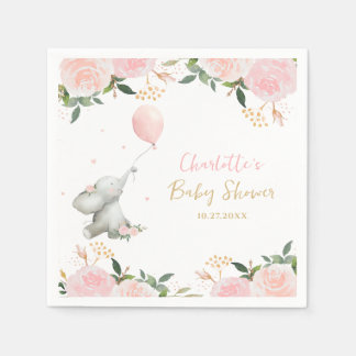 Servilleta De Papel Cute Watercolor Elephant Floral Girl Baby Shower