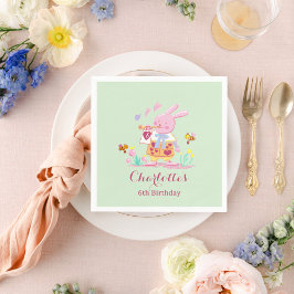 Servilleta De Papel Cute Watercolor Garden Bunny Green Kids Birthday