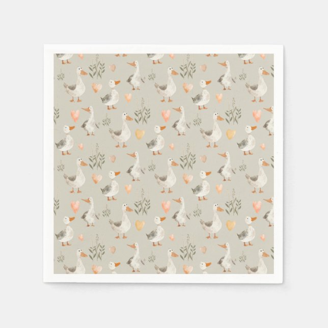 Servilleta De Papel Cute Watercolor Geese Paper Napkins (Anverso)