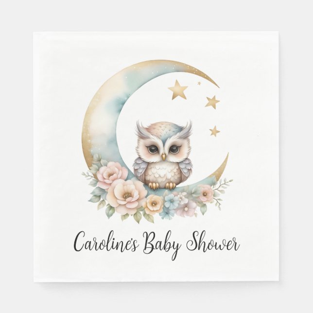 Servilleta De Papel Cute Watercolor Owl Baby Shower (Anverso)