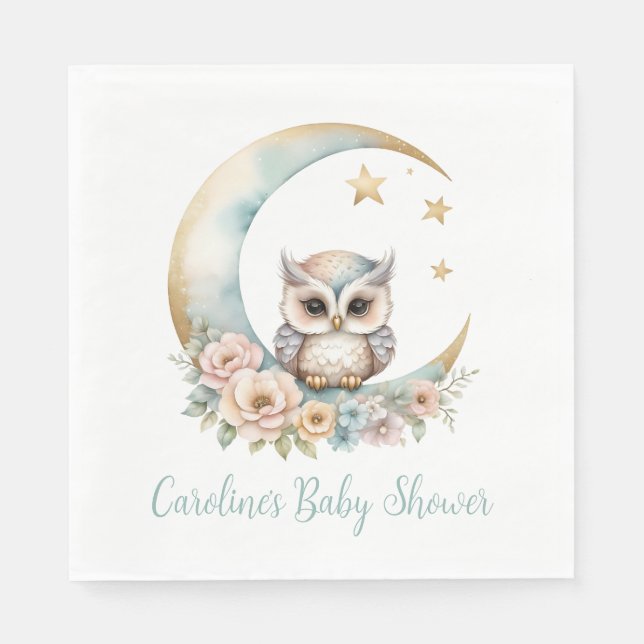 Servilleta De Papel Cute Watercolor Owl Baby Shower (Anverso)