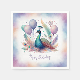 Servilleta De Papel Cute Watercolor Peacock Balloons Birthday 
