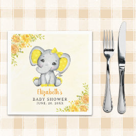 Servilleta De Papel Cute Watercolor Yellow Elephant Baby shower Girl