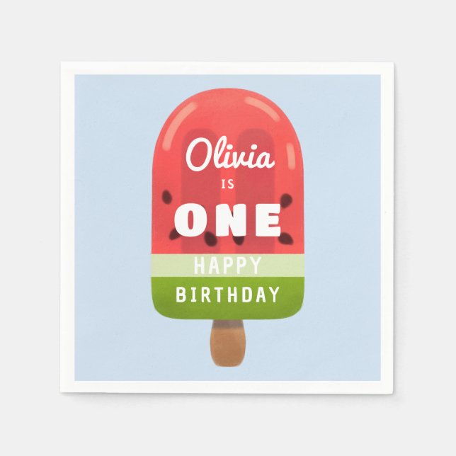 Servilleta De Papel Cute Watermelon Popsicle 1º cumpleaños (Anverso)