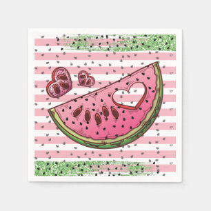 Servilleta De Papel Cute Watermelon Purpurina Verde Rosa Cumpleaños