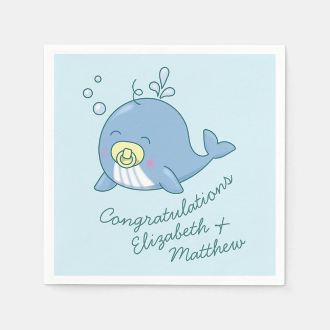 Servilleta De Papel Cute Whale Baby Shower Kawaii (Anverso)
