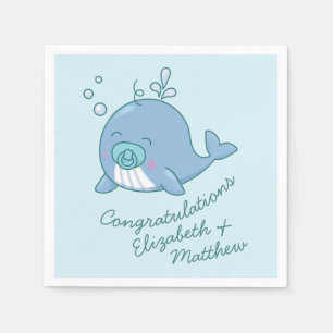 Servilleta De Papel Cute Whale Baby Shower Kawaii Boy Blue