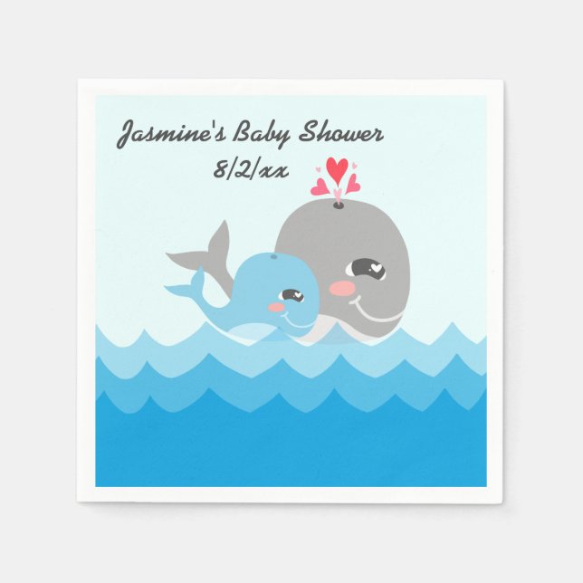 Servilleta De Papel Cute Whale Boy Baby Shower (Anverso)