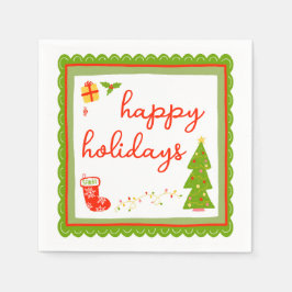 Servilleta De Papel Cute Whimsical Christmas Icons HAPPY HOLIDAYS