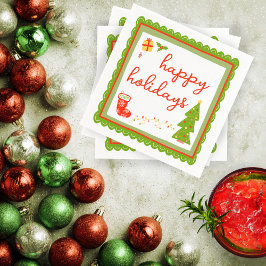 Servilleta De Papel Cute Whimsical Christmas Icons HAPPY HOLIDAYS