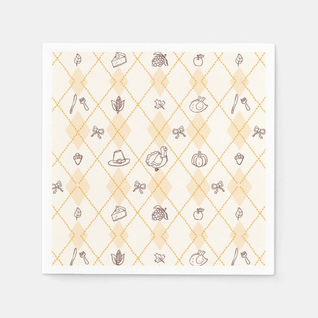 Servilleta De Papel Cute Whimsy Thankding Doodles Diamond Pattern (Anverso)